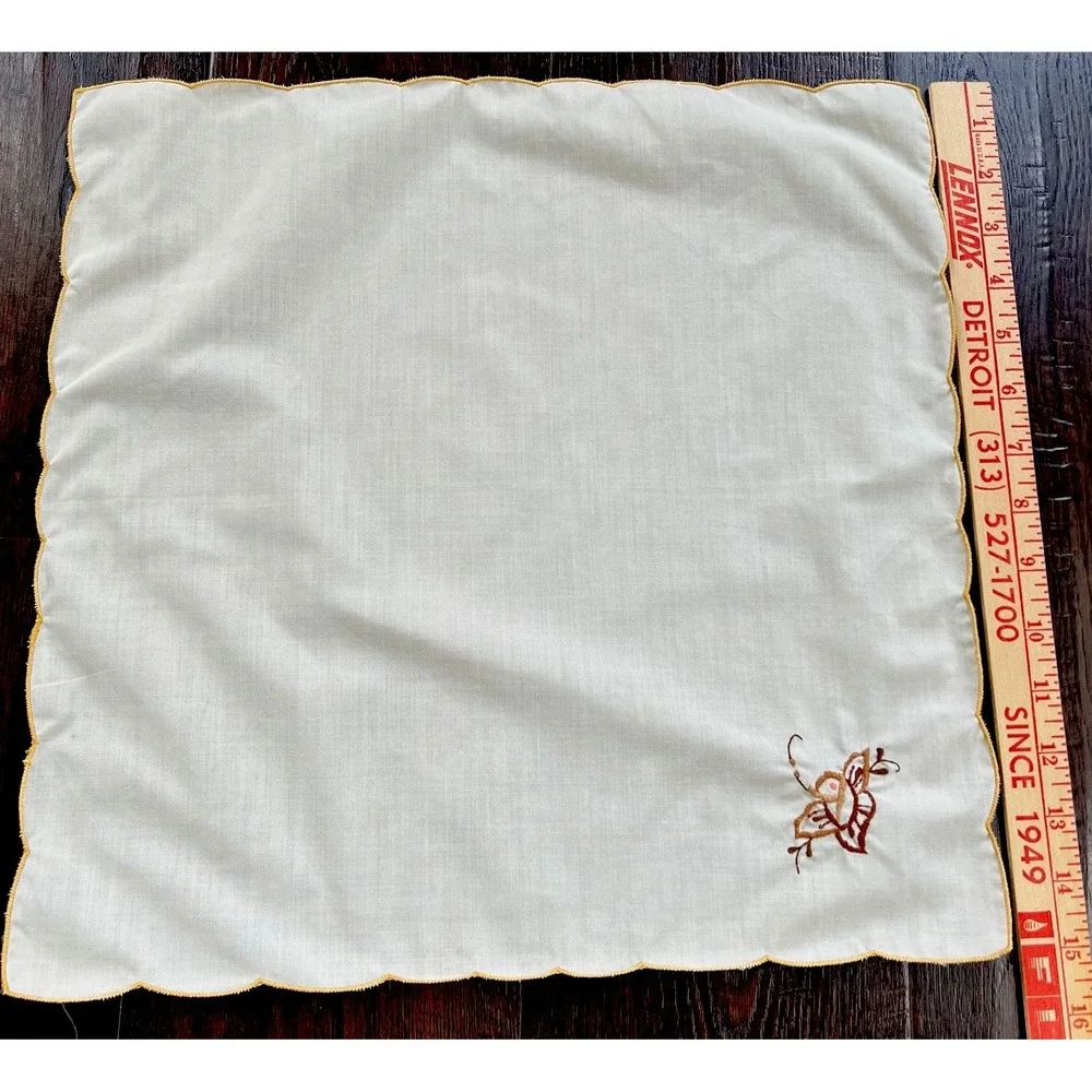 Vintage Linen Napkins Beige Embroidered Flower Rose Scallop Edge 15 3 Design Mix